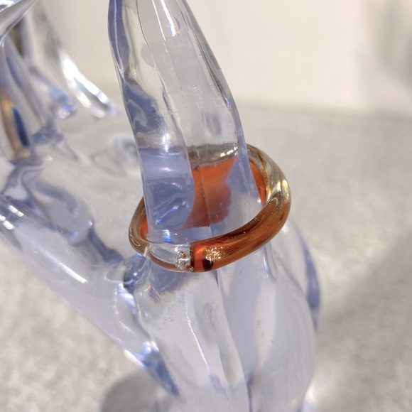 Vintage Art Glass Handmade Orange Gold Red Band Ring - Picture 2 of 11